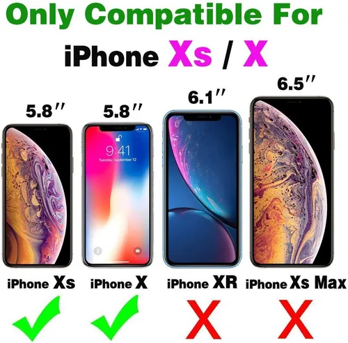 Miniatura 2 de Funda compatible con iPhone Xs X 10 y 10s y protector de pantalla de vidrio templado, funda para monedero, tarjetero con cordón, fundas