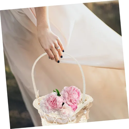 Miniatura 8 de jojofuny Cesta de boda para niña, pétalos, galletas, bolsas pequeñas para recuerdos, cesta de yute de encaje, cesta de yute para niña, cestas