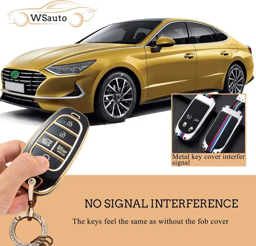 Miniatura 3 de Funda para llavero Hyundai con protección de TPU suave con llavero dorado brillante compatible con Sonata Santa fe Tucson 2020-2023 llave Negro 5