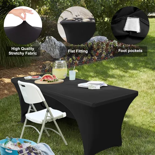 Miniatura 3 de ABCCANOPY - Mantel elástico de 1,2 m para mesa, ajustado, con parte trasera abierta, lavable, salvamanteles para mesas rectangulares, color negro