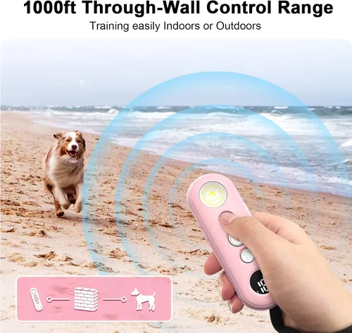 Miniatura 3 de Bousnic Collar de entrenamiento para perros con control remoto, collar de choque de perro de 1000 pies para perros pequeños, medianos y grandes, Rosa