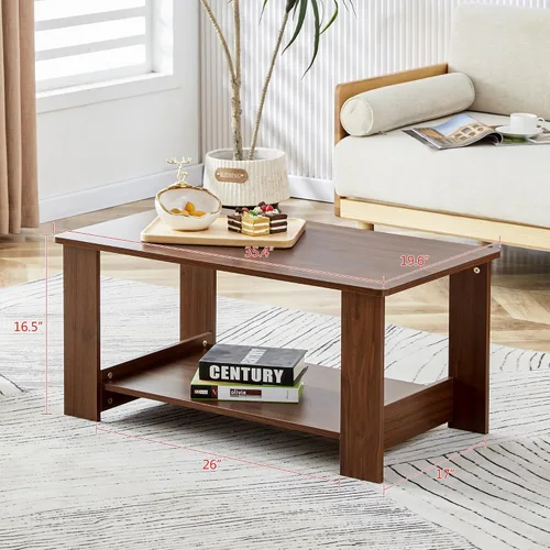Miniatura 11 de Mesas de centro modernas de 2 niveles rectangulares de madera con amplio almacenamiento, perfectas para sala de estar, decoración de sala