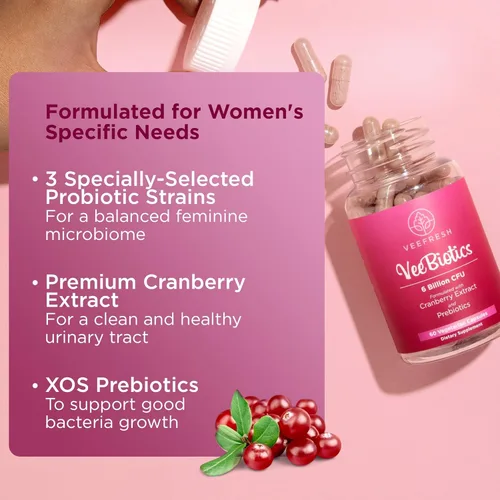 Miniatura 3 de VeeFresh VeeBiotics - Probióticos de arándano para mujeres, 60 cápsulas de probióticos para mujer con prebióticos y extracto de arándano