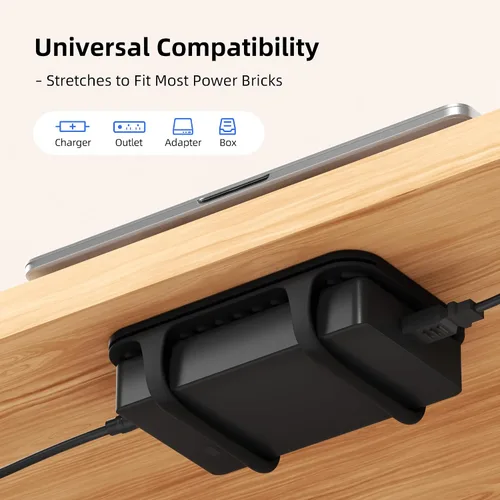 Miniatura 2 de ELETIUO Soporte universal de silicona para cargador de laptop, organizador de montaje de ladrillo de alimentación bajo el escritorio para ladrillos