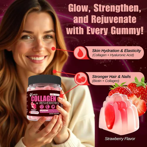 Miniatura 5 de Gomitas multicolágeno hidrolizadas tipo I, II, III, V, X Plus Resveratrol ácido hialurónico y biotina gomitas para cabello, piel y uñas, vitaminas