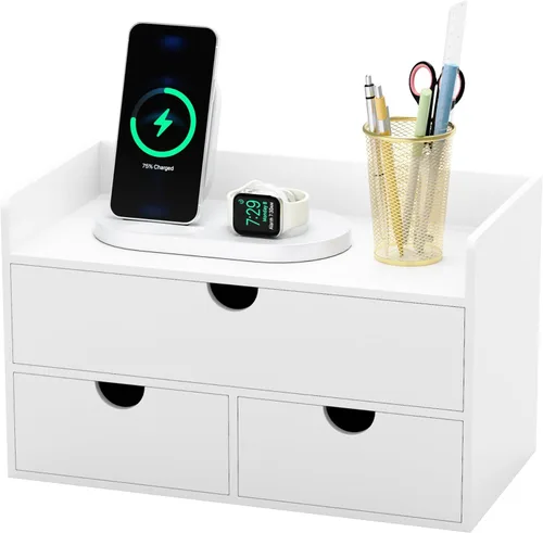 Miniatura 9 de Organizador de escritorio de bambú con cajones, cajones de almacenamiento de escritorio para facturas, suministros de oficina, utensilios de cocina