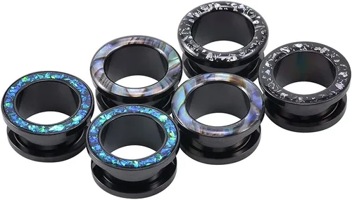 Miniatura 2 de TBOSEN Juego de 6 piezas de túneles de oreja de ajuste de tornillo de moda, calibre de acero inoxidable, expansor, joyería de piercing 0.00 oz-1