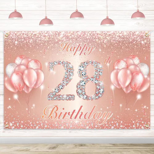 Miniatura 15 de Fondo de pancarta de feliz cumpleaños 10 – Suministros de decoración de fiesta de cumpleaños 10 para niñas o niños – Oro rosa 4 x 6 pies
