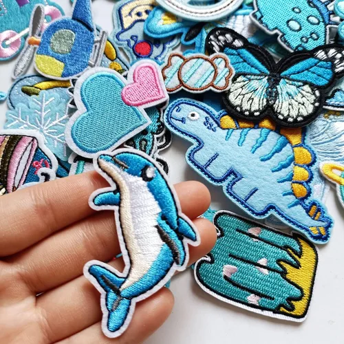Miniatura 5 de 30 piezas de parches bordados azules para planchar y coser de varios tamaños para ropa de niños, chaquetas, pantalones de mezclilla, mochilas