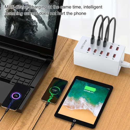 Miniatura 2 de Cargador USB de 10 puertos estación de carga para múltiples dispositivos, cargador de pared USB, tira de concentrador de alimentación, enchufe