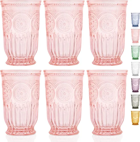 Juego de 6 vasos altos rosados de 10 onzas
