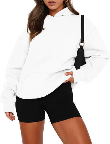 Miniatura 97 de onlypuff Sudadera casual con capucha para mujer, de manga larga, con bolsillo de canguro, hombro caído