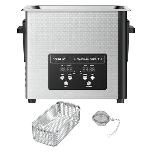 Miniatura 9 de VEVOR Limpiador ultrasónico de 6L, máquina profesional de limpieza ultrasónica con cesta de limpieza y pantalla digital, máquina de limpieza