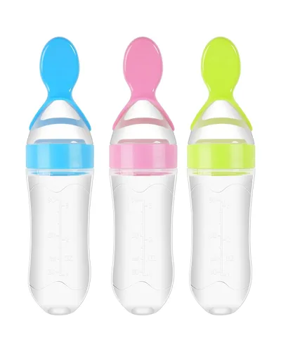 Paquete de 3 alimentadores de alimentos para bebés, comedero de silicona de 3 onzas, cuchara dispensadora de alimentos de 3 colores, cuchara para