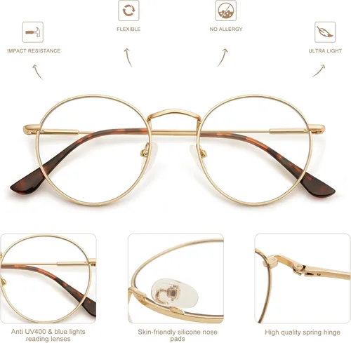 Miniatura 4 de Paquete de 3 lentes de lectura redondos retro para hombres y mujeres, a la moda, bloqueo de luz azul, para lectura frente a la computadora, marco
