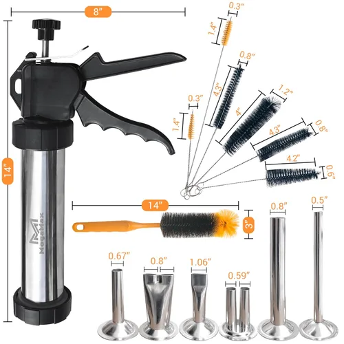 Miniatura 3 de MogaMax Kit de pistola de cecina de gran capacidad y cañón de acero inoxidable, máquina de carne de res y ciervos con 6 boquillas, 7 cepillos