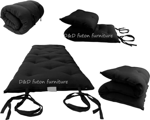 Miniatura 3 de D&D Futon Furniture Colchones japoneses tradicionales japoneses de algodón, espuma y poliéster, tamaño Queen, color negro, colchonetas de meditación