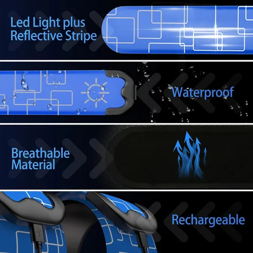 Miniatura 6 de Paquete de 2 brazaletes LED – Luces de correr recargables con equipo reflectante, luces LED de alta visibilidad