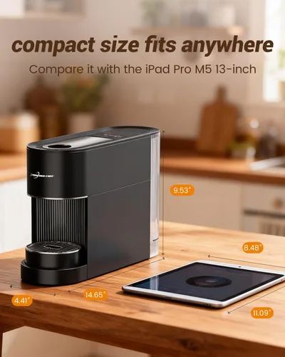 Miniatura 10 de Máquina de café expreso, compatible con cápsulas originales Nespresso, de un solo toque con zona de preparación iluminada, bomba de 20 bares, tanque