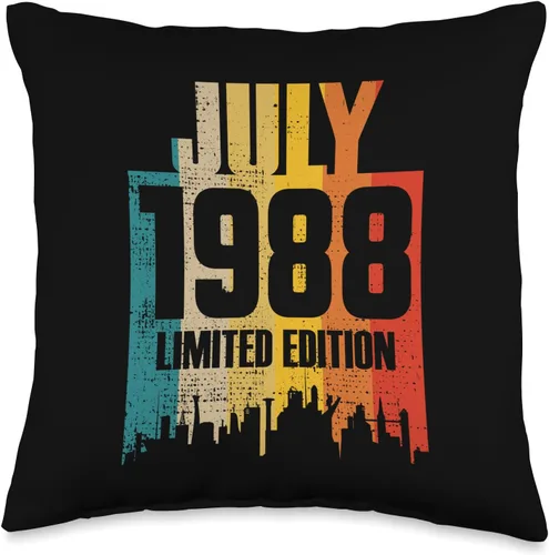 Julio 1988 - Almohada de 33 años de edad, edición limitada de julio de 1988, diseño retro vintage, 16 x 16, multicolor