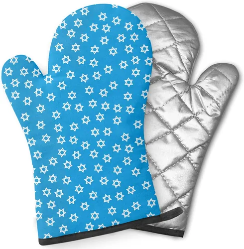 Par de guantes decorativos para horno, guantes de cocina resistentes al calor para cocinar, hornear, asar a la parrilla (estrella judía de Hanukkah)