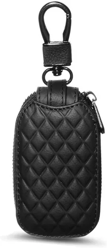 BELOMI Estuche para llaves de auto, funda de llave remota de cuero genuino, llavero con gancho de metal, bolsa con cremallera para llave de vehículo