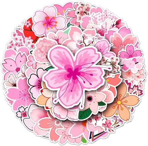 Sakura - Paquete de 50 calcomanías con diseño de flor de cerezo, impermeables, de vinilo troquelado, color rosa, para planificador de diario,
