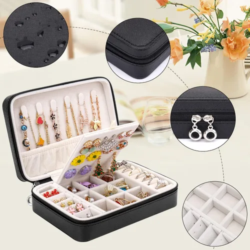 Miniatura 4 de DesignSter Joyero pequeño Joyero de viaje de piel sintética, organizador de joyas, soporte de almacenamiento para collares, aretes, anillos