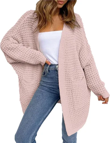 Cárdigan de punto grueso con frente abierto para mujer, suéter de manga larga, acanalado, ligero, elegante, casual, para exteriores
