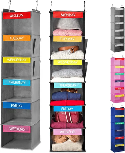 Miniatura 11 de Organizador de almacenamiento de 5 niveles de 12 x 59 pulgadas, cuélguelo en la recámara de sus hijos o en el armario para una divertida