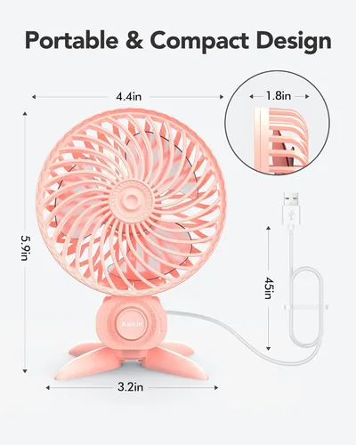 Miniatura 7 de AaoLin Ventilador pequeño USB, ventiladores de escritorio con velocidades variables CVT, flujo de aire de enfriamiento fuerte, portátil silencioso