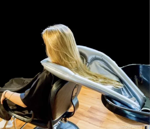 Miniatura 2 de Embudo inflable para lavar el cabello con champú en cualquier silla y lavabo. Dispositivo de bandeja portátil para usar en casa, en salón, hogar