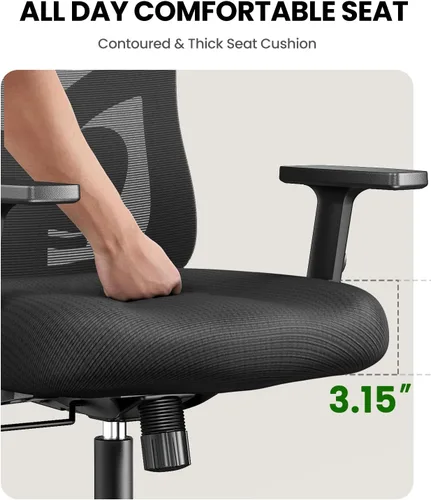 Miniatura 6 de Marsail Silla ergonómica de oficina Silla ergonómica para juegos con soporte lumbar, reposacabezas 2D, apoyabrazos ajustables, cojín de asiento Negro