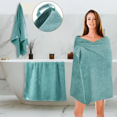 Miniatura 2 de SEMAXE Toalla de baño para baño, toalla 100% algodón con lazo para colgar y etiqueta inteligente, toalla absorbente suave de calidad de hotel y spa