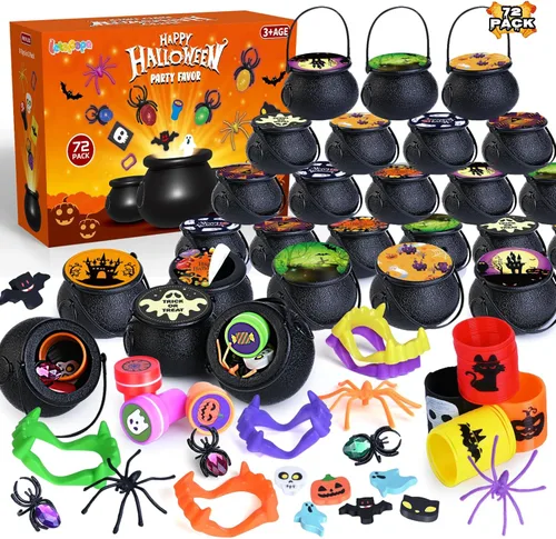 Miniatura 8 de Letapapa 256 piezas de recuerdos de fiesta de Halloween para niños, paquete de 32 caldero de bruja de plástico pequeño precargado con varios