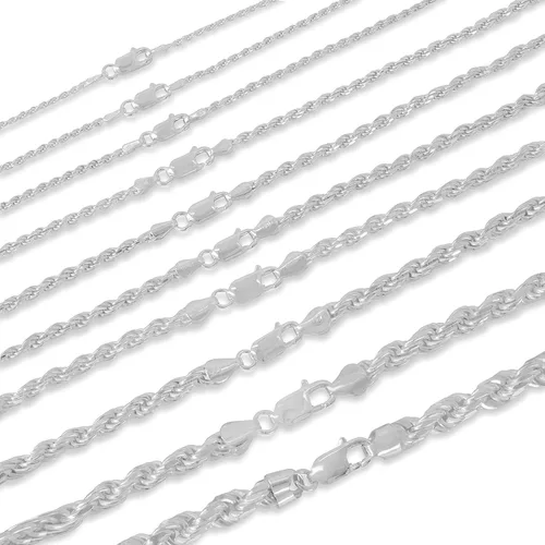 Miniatura 3 de Collar de cadena de plata de ley con corte de diamante, de 1.5mm a 7.5mm de grosor, fabricada en Italia, de 7 a 30 pulgadas