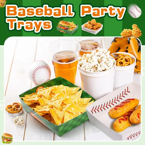 Miniatura 6 de Umigy Paquete de 100 platos de béisbol a granel, nachos de béisbol, bandejas de 5 libras, platos grandes de cumpleaños, botes de comida de papel
