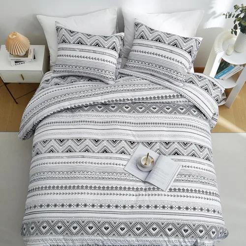 Miniatura 4 de BOLINLIVING Juego de edredón individual para niños, juego de edredón bohemio a rayas tamaño individual, cama individual en una bolsa, ropa de cama