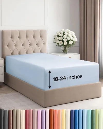 Miniatura 34 de Sábana bajera ajustable extra profunda tamaño completo – Sábana bajera individual de lujo para hotel únicamente – Se adapta fácilmente a colchones