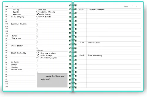 Miniatura 3 de Agenda diaria sin fecha: agenda sin fecha con horarios, artículos de acción y seguimiento, cuaderno organizador diario A4 para aumentar la Turquesa