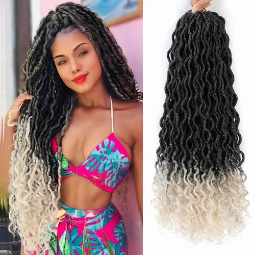 Miniatura 73 de Trenzas postizas Goddess, 6 paquetes de 18 pulgadas, cabello lacio, trenzado con ganchillo, para mujeres negras, trenzas postizas ombre con puntas