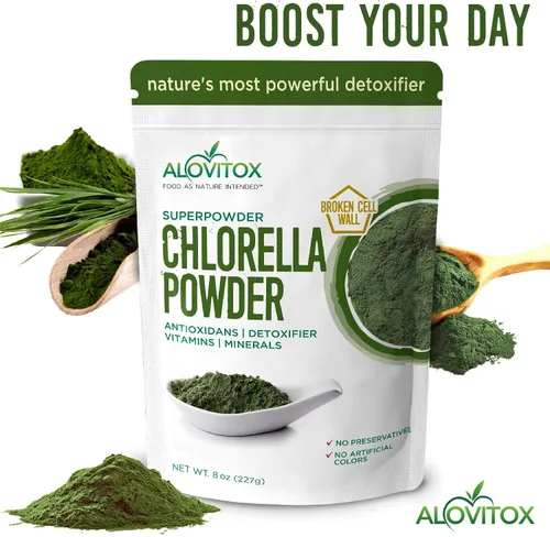 Miniatura 5 de Alovitox Chlorella orgánica en polvo de 8 onzas Superalimento denso en nutrientes con antioxidantes, proteínas, vitaminas C, E, complejo B