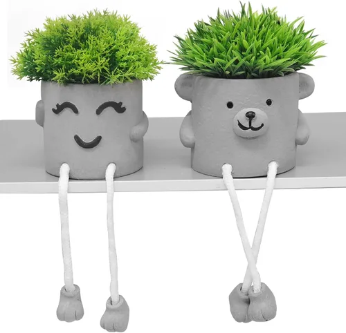 Miniatura 11 de MAKHOT 4 plantas suculentas artificiales creativas con maceta de cemento, planta pequeña falsa para escritorio, suculentas falsas para decoración