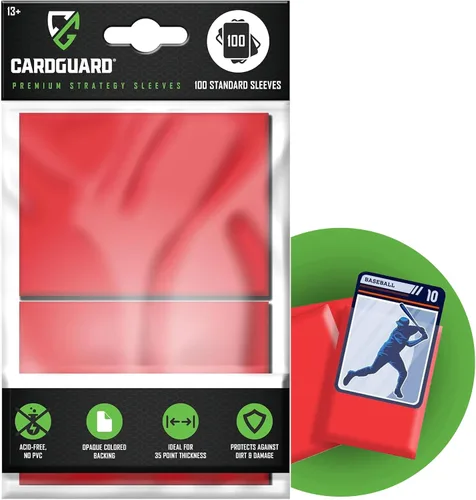 CardGuard Fundas transparentes de alta calidad, 100 unidades, tamaño estándar para Pokémon, tarjetas deportivas, béisbol, fútbol y tarjetas Rojo