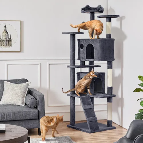 Miniatura 3 de Yaheetech Árbol para gatos XL, torre de varios niveles de 80 pulgadas con postes rascadores, cuevas dobles, plataformas encaramadas y bolas