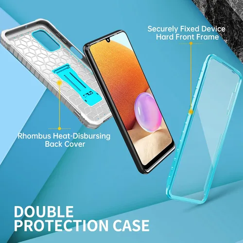Miniatura 6 de FITO Funda para Samsung Galaxy A32 5G, doble capa a prueba de golpes resistente para teléfono Samsung A32 5G con protector de pantalla, soporte Azul