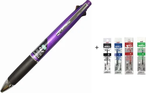 Uni Jetstream - Bolígrafo múltiple de 0.020 in y lápiz de 0.020 in, cuerpo morado (MSXE510005.11) + juego de 4 colores (negro, azul, rojo, verde)