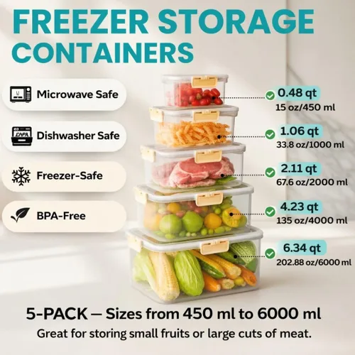 Miniatura 2 de Recipientes de frutas para refrigerador que se mantienen frescos, paquete de 5 recipientes de almacenamiento de productos sin BPA con colador Crema