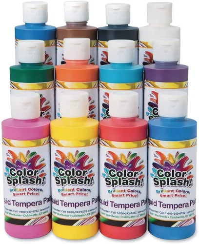 S&S Worldwide Pintura líquida a granel de témpera líquida, juego de 12 en 11 colores brillantes, botellas abatibles de 8 onzas, ideal para artes y