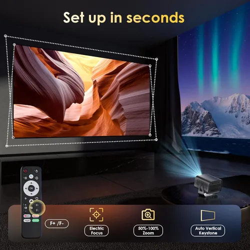 Miniatura 4 de Proyector con WiFi y Bluetooth, enfoque eléctrico y Keystone vertical, soporte HD 4K de 1080P, proyector inteligente con aplicaciones de transmisión